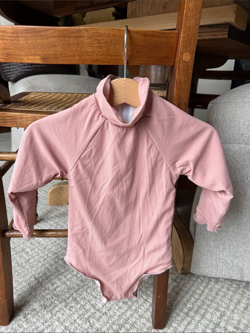 Baby Eadaie Dusty Pink Ribbed Long Sleeve Bodysuit